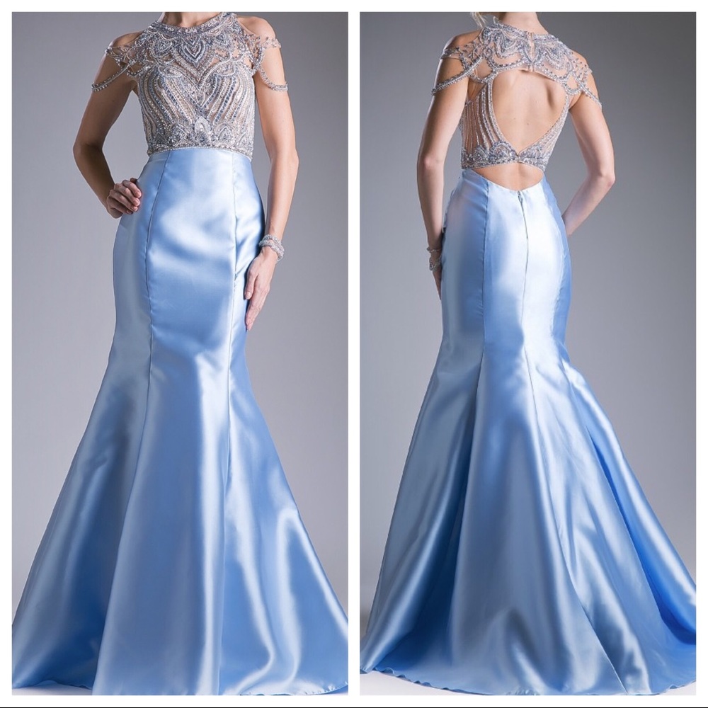Cinderella Light Blue and Silver Prom Dress